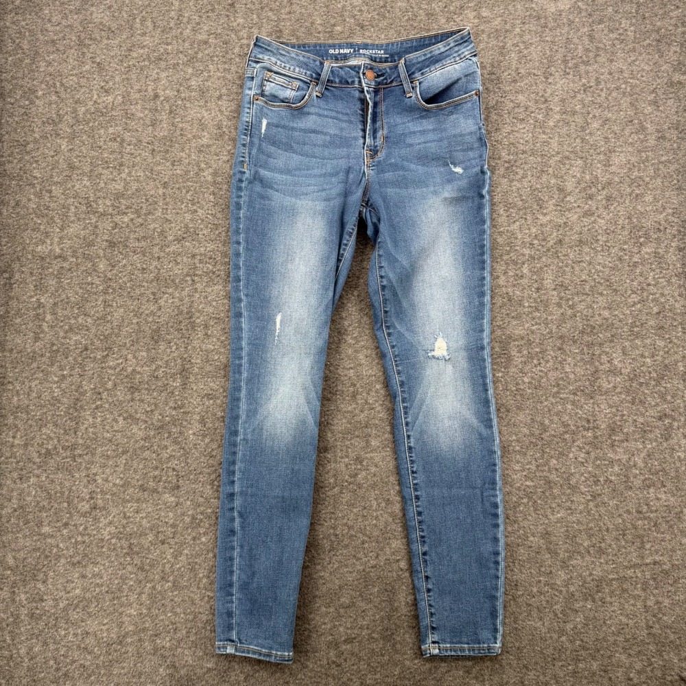 Old Navy Rockstar Mid-Rise Skinny Jeans Blue Distressed 4 Short grunge cropped
